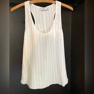 FRAME LINEN SLEEVELESS TOP WITH FRINGE HEM